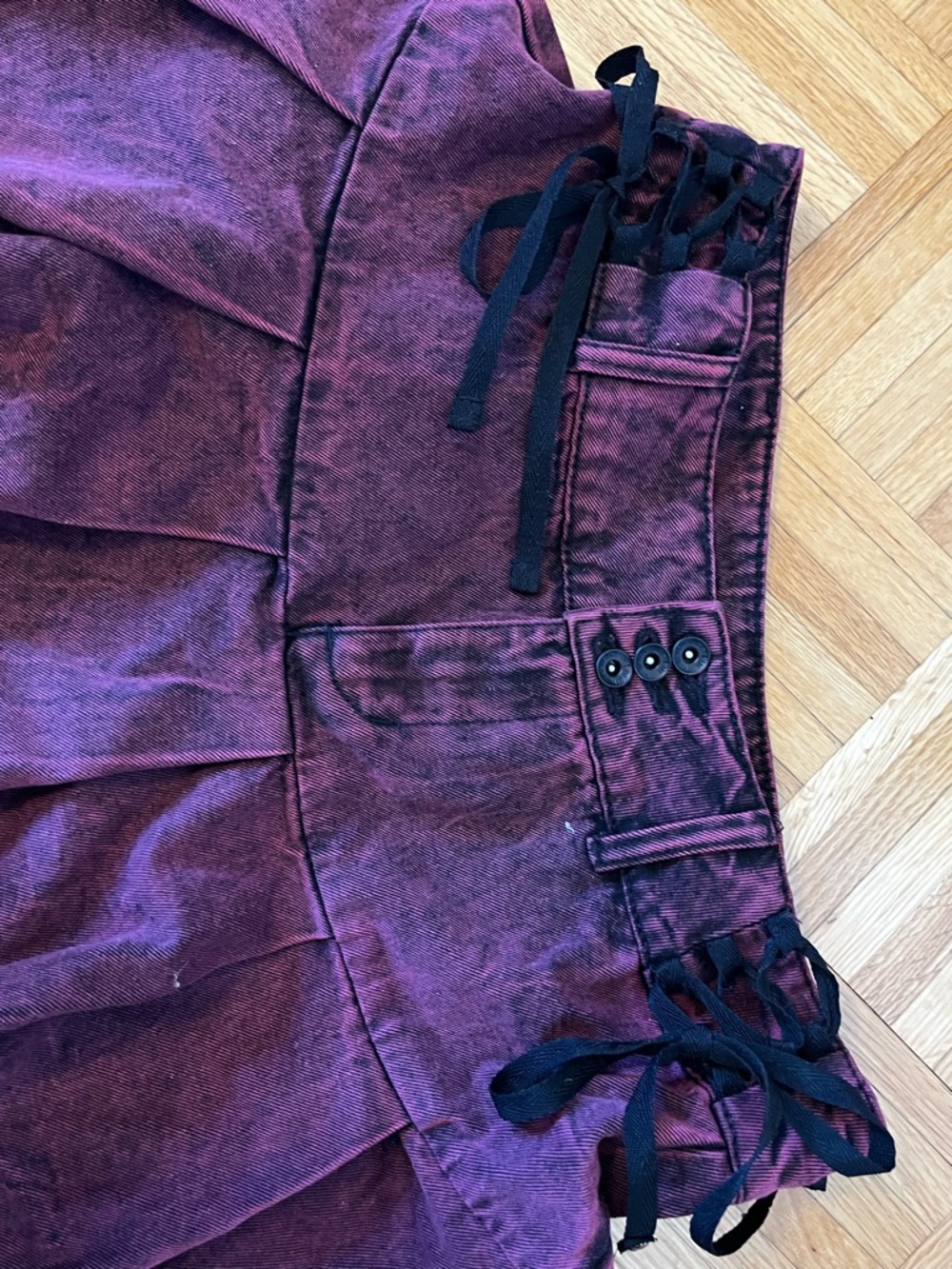 Red Lace-Up Pleated Mini Skirt